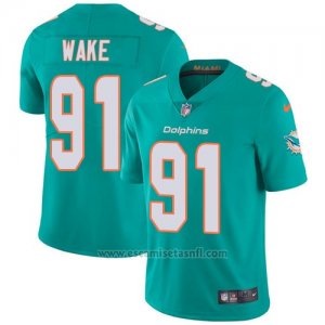 Camiseta NFL Limited Hombre Miami Dolphins 91 Cameron Wake Aqua Verde Stitched Vapor Untouchable