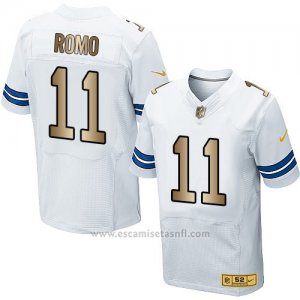 Camiseta Dallas Cowboys Romo Blanco Nike Gold Elite NFL Hombre