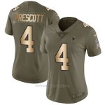 Camiseta NFL Limited Mujer Dallas Cowboys 4 Dak Prescott Verde Oro Stitched 2017 Salute To Service