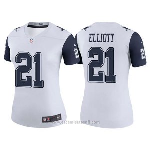 Camiseta NFL Limited Mujer Dallas Cowboys 21 Ezekiel Elliott Blanco Rush Legend