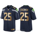 Camiseta Seattle Seahawks Sherman Profundo Azul Nike Gold Game NFL Hombre