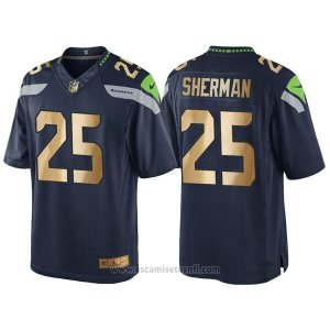 Camiseta Seattle Seahawks Sherman Profundo Azul Nike Gold Game NFL Hombre