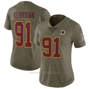 Camiseta NFL Limited Mujer Washington Redskins 91 Kerrigan 2017 Salute To Service Verde