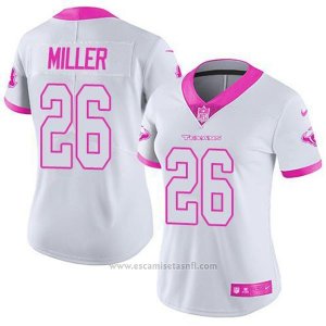 Camiseta NFL Limited Mujer Houston Texans 26 Lamar Miller Blanco Rosa Stitched Rush Fashion