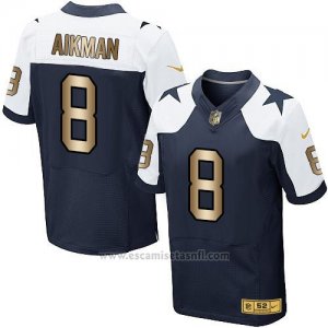 Camiseta Dallas Cowboys Aikman Blanco y Profundo Azul Nike Gold Elite NFL Hombre
