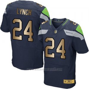 Camiseta Seattle Seahawks Lynch Profundo Azul Nike Gold Elite NFL Hombre