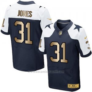 Camiseta Dallas Cowboys Jones Blanco y Profundo Azul Nike Gold Elite NFL Hombre