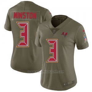 Camiseta NFL Limited Mujer Tampa Bay Buccaneers 3 Jameis Winston Verde Stitched 2017 Salute To Service