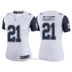Camiseta NFL Limited Mujer Dallas Cowboys 21 Ezekiel Elliott Blanco Rush Legend
