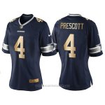 Camiseta NFL Limited Mujer Dallas Cowboys 4 Dak Prescott 2016 Azul Oro