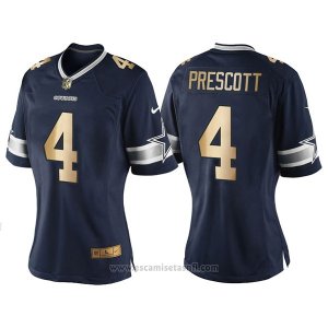 Camiseta NFL Limited Mujer Dallas Cowboys 4 Dak Prescott 2016 Azul Oro
