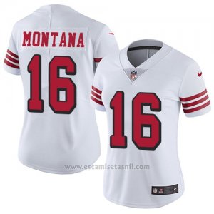 Camiseta NFL Limited Mujer San Francisco 49ers 16 Joe Montana Blanco Rush Stitched Vapor Untouchable