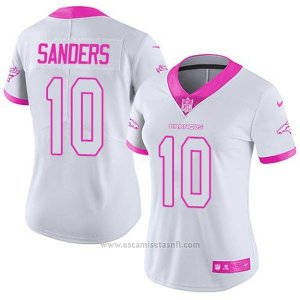 Camiseta NFL Limited Mujer Denver Broncos 10 Emmanuel Sanders Blanco Rosa Stitched Rush Fashion