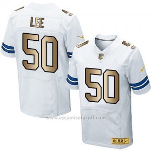 Camiseta Dallas Cowboys Lee Blanco Nike Gold Elite NFL Hombre