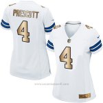 Camiseta NFL Limited Mujer Dallas Cowboys 4 Dak Prescott Elite Blanco Oro