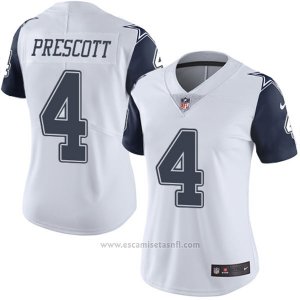Camiseta NFL Limited Mujer Dallas Cowboys 4 Dak Prescott Elite Blanco