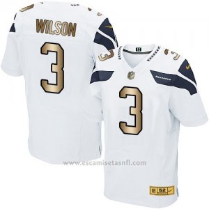 Camiseta Seattle Seahawks Wilson Blanco Nike Gold Elite NFL Hombre