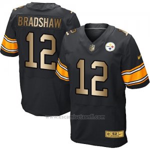 Camiseta Pittsburgh Steelers Bradshaw Negro Nike Gold Elite NFL Hombre
