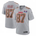 Camiseta NFL Game Kansas City Chiefs Travis Kelce Super Bowl LVIII Patch Atmosphere Fashion Gris