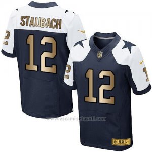 Camiseta Dallas Cowboys Staubach Blanco y Profundo Azul Nike Gold Elite NFL Hombre