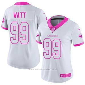 Camiseta NFL Limited Mujer Houston Texans 99 J.j. Watt Blanco Rosa Stitched Rush Fashion