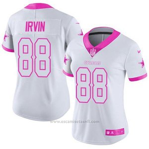 Camiseta NFL Limited Mujer Dallas Cowboys 88 Michael Irvin Blanco Rosa Stitched Rush Fashion