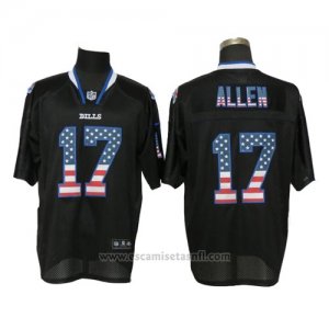 Camiseta NFL Hombre Elite Buffalo Bills 17 Josh Allen Negro Stitched USA Flag Fashion