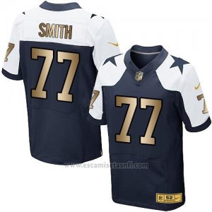 Camiseta Dallas Cowboys Smith Blanco y Profundo Azul Nike Gold Elite NFL Hombre