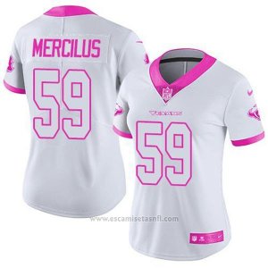 Camiseta NFL Limited Mujer Houston Texans 59 Whitney Mercilus Blanco Rosa Stitched Rush Fashion