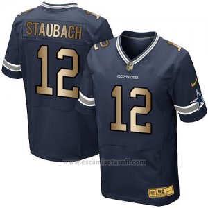 Camiseta Dallas Cowboys Staubach Profundo Azul Nike Gold Elite NFL Hombre