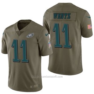 Camiseta NFL Limited Hombre Philadelphia Eagles 11 Carson Wentz 2017 Salute To Service Verde