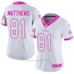 Camiseta NFL Limited Mujer Philadelphia Eagles 81 Jordan Matthews Blanco Rosa Stitched Rush Fashion