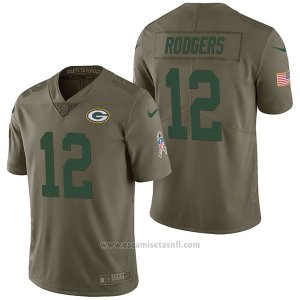 Camiseta NFL Limited Hombre Green Bay Packers 12 Aaron Rodgers 2017 Salute To Service Verde