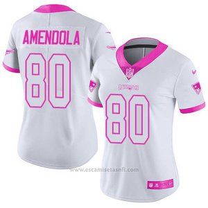 Camiseta NFL Limited Mujer New England Patriots 80 Danny Amendola Blanco Rosa Stitched Rush Fashion