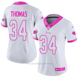 Camiseta NFL Limited Mujer Buffalo Bills 34 Thurman Thomas Blanco Rosa Stitched Rush Fashion