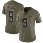 Camiseta NFL Limited Mujer New Orleans Saints 9 Brees 2017 Salute To Service Verde