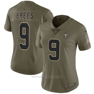 Camiseta NFL Limited Mujer New Orleans Saints 9 Brees 2017 Salute To Service Verde