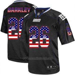 Camiseta NFL Elite Hombre New York Giants 26 Saquon Barkley Negro Stitched USA Flag Fashion