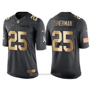Camiseta Seattle Seahawks Sherman Negro 2016 Nike Gold Anthracite Salute To Service NFL Hombre